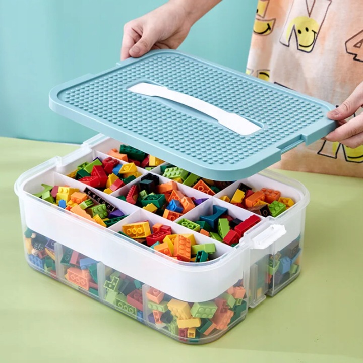 PUDEŁKO NA KLOCKI POJEMNIK NA LEGO PLASTIKOWE Z PRZEGRÓDKAMI 4 POZIOM