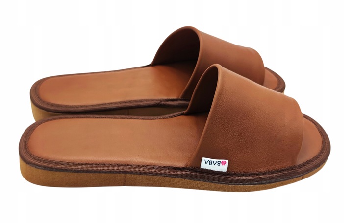 KLAPKI SKÓRZANE DAMSKIE wygodne pantofle kapcie skórzane PREMIUM BRĄZ