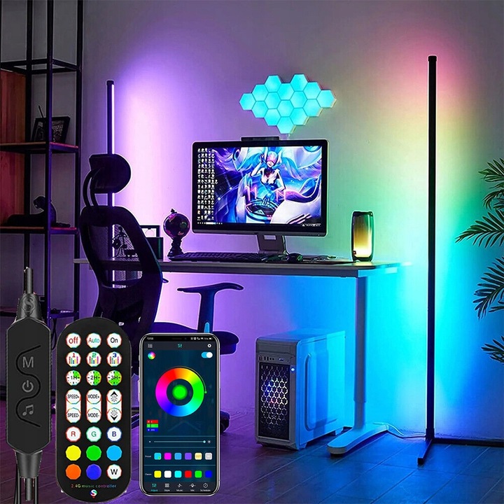 LAMPA NAROŻNA PODŁOGOWA STOJĄCA LED RGB PILOT APKA