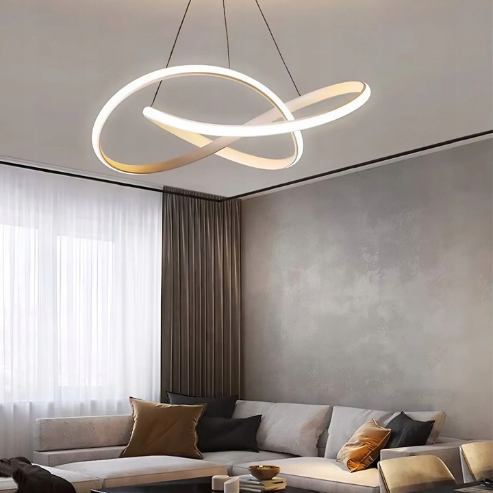 LAMPA LED SUFITOWA WISZĄCA ZŁOTA ŻYRANDOL WSTĘGA Z PILOTEM BARWA