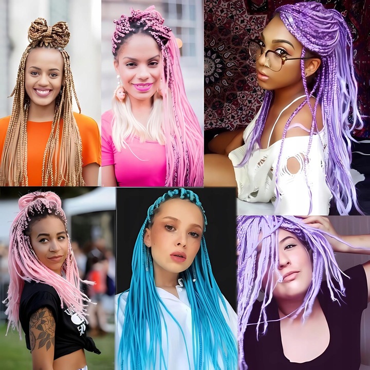 6X WŁOSY SYNTETYCZNE DO WARKOCZYKÓW KOLOROWE ZESTAW WŁOSÓW DOCZEPY