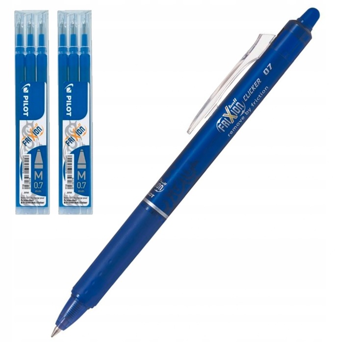 Pilot FRIXION Długopis Clicker 0,7 + 6 wkładów Ścieralnych niebieskie 0,7