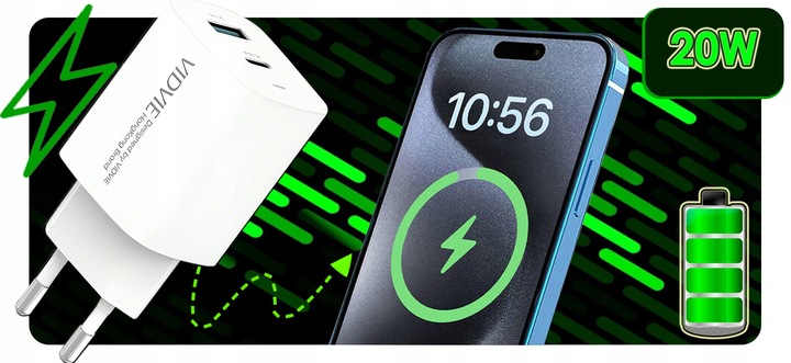 ZESTAW | SZYBKA ŁADOWARKA SIECIOWA USB TYPE-C + KABEL USB-C | PD20W 3000mA