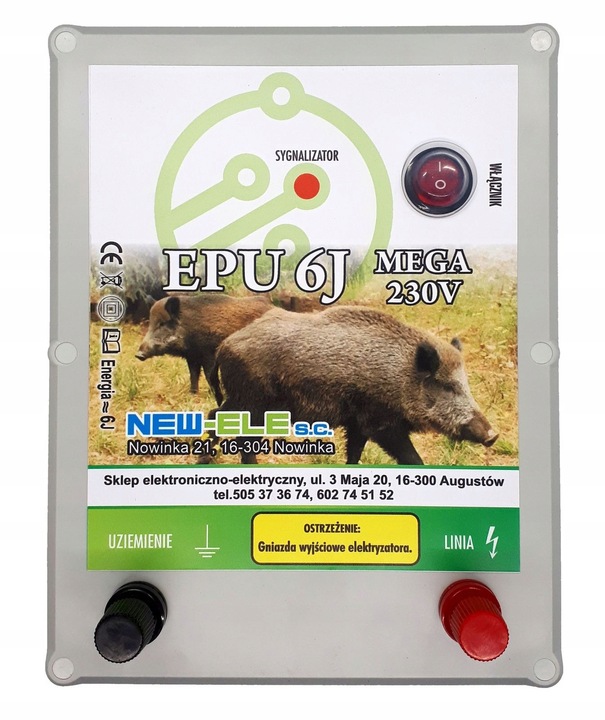 Elektryzator pastuch ogrodzeniowy EPU 6J 230V PODŁĄCZENIE TYLKO DO PRĄDU