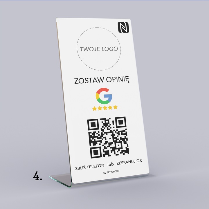 Stojak, STAND NFC, Kod QR do opinii Google Tabliczka Prezenter z logo firmy