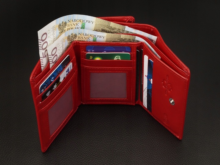 KOCHMANSKI portfel damski skórzany mały czerwony portmonetka zatrzask rfid