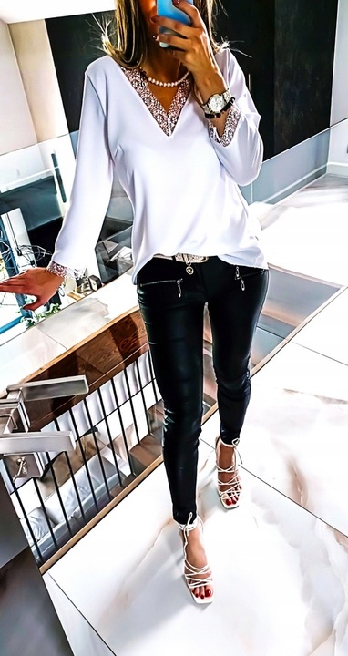 . BIAŁA TUNIKA BLUZKA ELEGANCKA Z KORONKĄ KOSZULA DO PRACY PLUS SIZE 44
