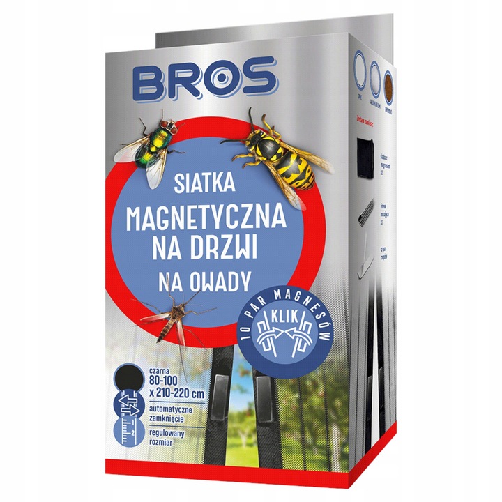 BROS Siatka na Drzwi Magnetyczna Przeciw Owadom 100x220cm Czarna