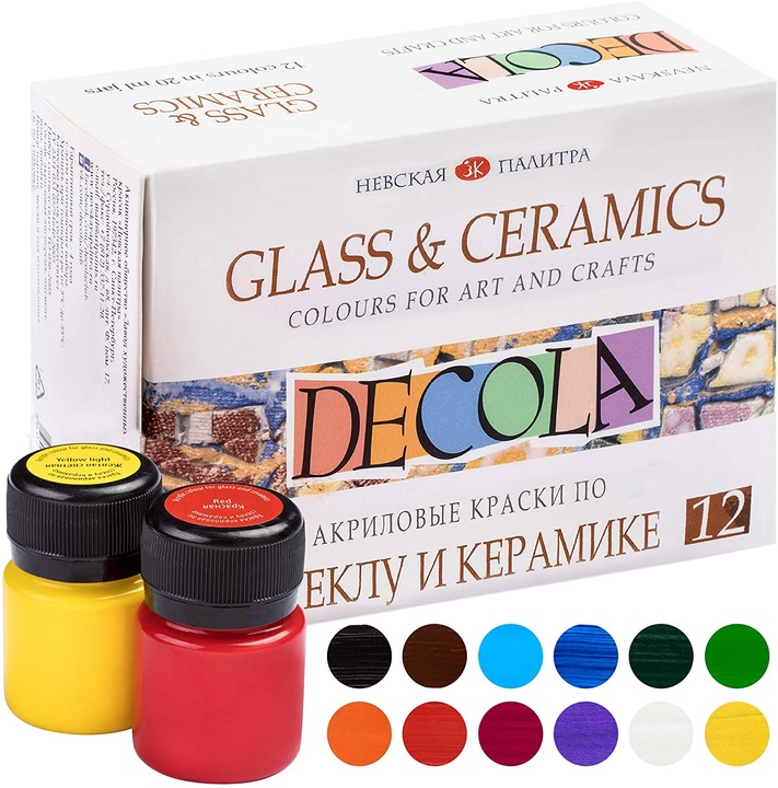 Zestaw farb do szkła i ceramiki Farby 12x20 ml DECOLA