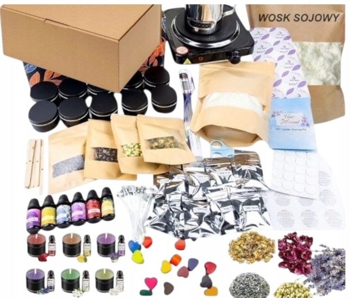 ZESTAW DO ROBIENIA ŚWIEC WOSK SOJOWY WYROBU ŚWIEC DIY NA PREZENT XXL