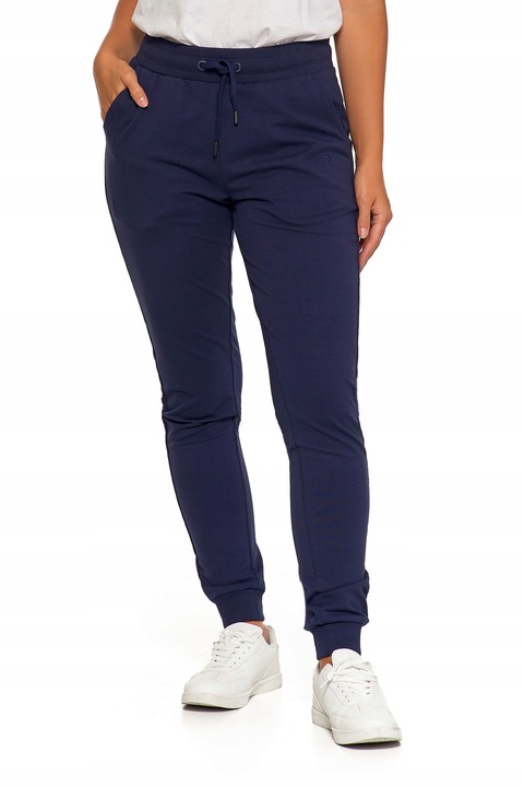 SPODNIE DRESOWE DAMSKIE BAWEŁNIANE JOGGERY BEZ WZORU MORAJ GRANATOWE S