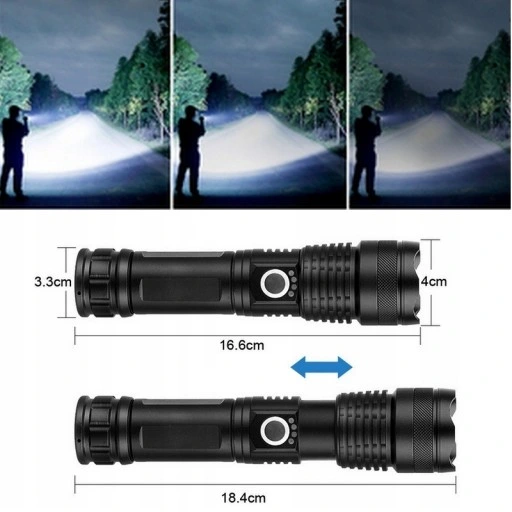 MOCNA LATARKA TAKTYCZNA WOJSKOWA LED cree XHP90 DUŻY AKUMULATOR + USB ZOOM