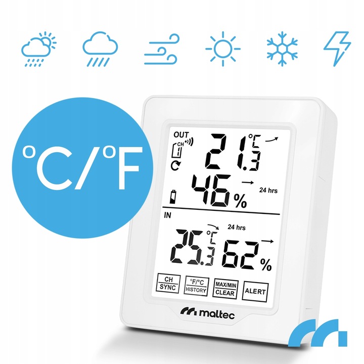 STACJA POGODOWA BEZPRZEWODOWA TERMOMETR HIGROMETR CZUJNIK ZEWNĘTRZNY