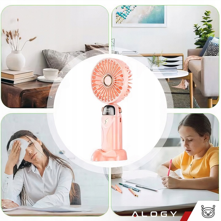 Wentylator wiatrak stojący ręczny biurkowy cichy mocny mały USB-C 1200 mAh