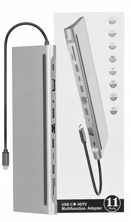 HUB USB-C 11w1 HDMI LAN VGA RJ45 SD STACJA DOKUJĄCA Macbook Pro Air M1 M2
