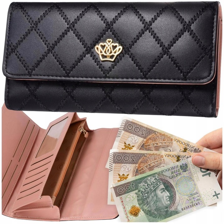 Elegancki Portfel damski na zatrzask skórzany duży rozkładany pojemny skóra