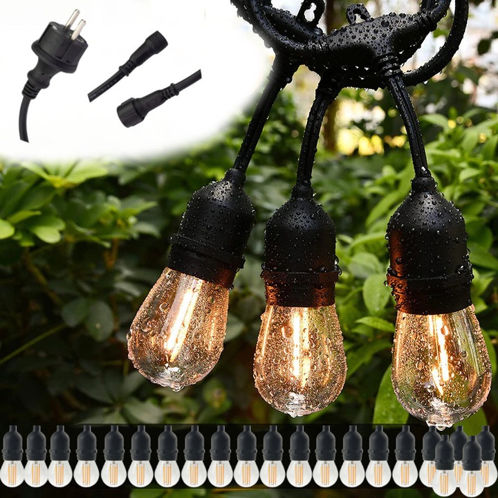 Girlanda Ogrodowa Świetlna 20m+21x Żarówka LED 1W Zewnętrzna Wodoszczelna