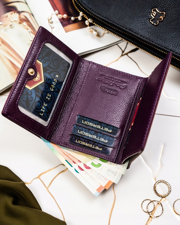 Portfel damski ze skóry Peterson modny skórzany z RFID STOP na prezent