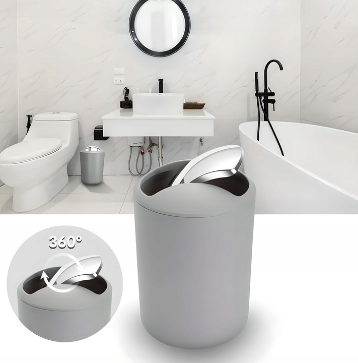 ZESTAW ŁAZIENKOWY 6 ELEMENTÓW AKCESORIA DO WC KOSZ DOZOWNIK SZARY