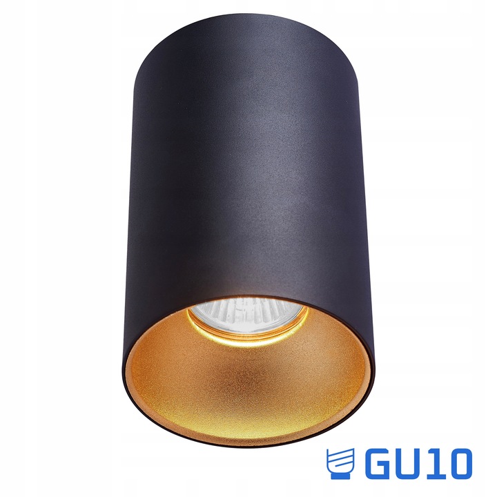 Oprawa Halogenowa sufitowa Natynkowa Tuba LED GU10 spot CZARNY ZŁOTY