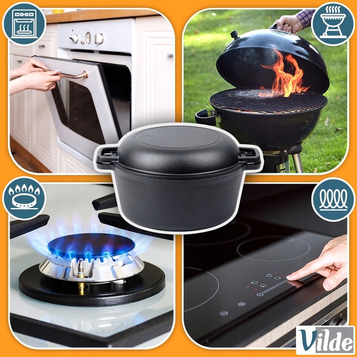 Garnek ŻELIWNY brytfanna brytfanka patelnia do pieczenia smażenia 2w1