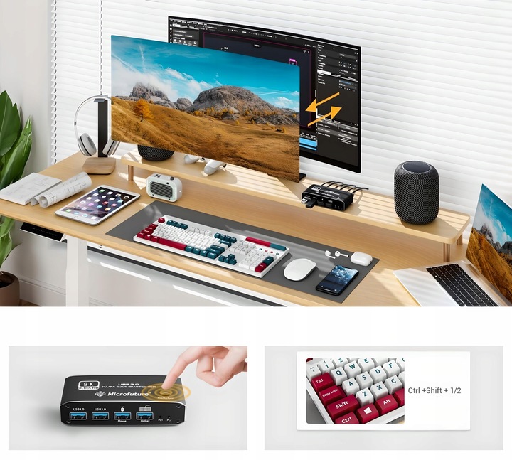 Przełącznik KVM HDMI 2.1 Konsola Switch 4K 120Hz 8K 2 4xUSB 3.0 2xPC 1Ekran