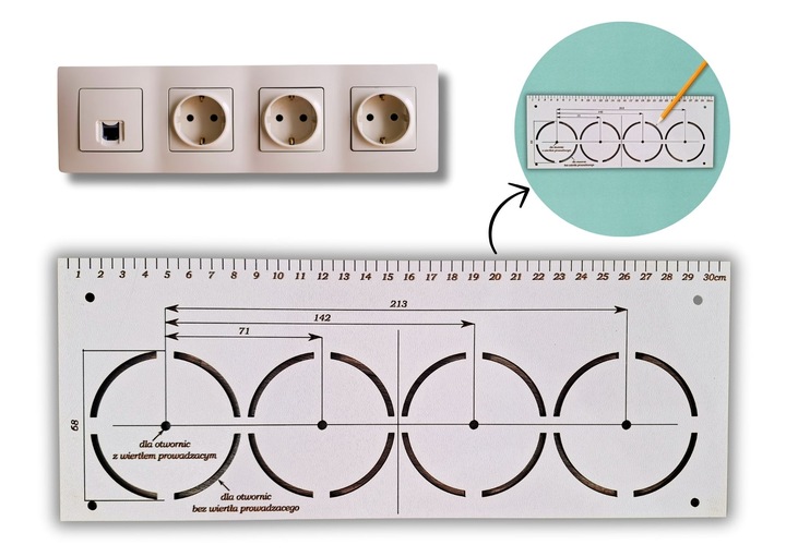 Szablon Wzornik do otworów puszek prądowych 68mm