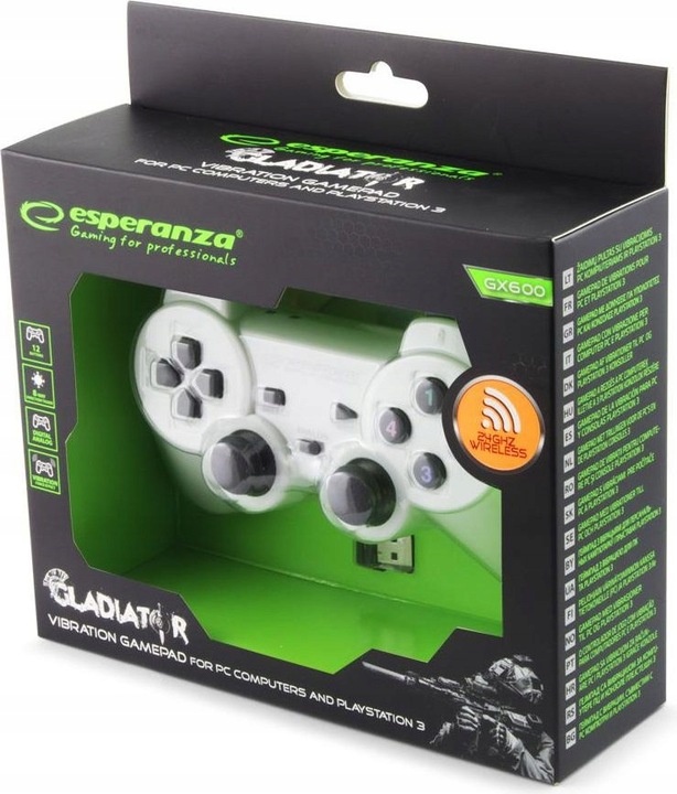 Gamepad Bezprzewodowy Kontroler Pad 2.4GHz PC PS3 Biały Wibracja