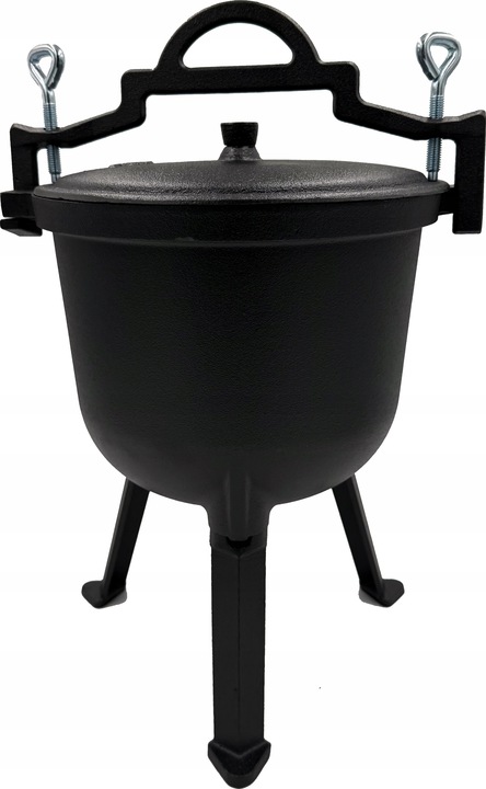 KOCIOŁEK ŻELIWNY 8L WISZĄCY GARNEK MYŚLIWSKI DO PIECZONEK OGNISKO IRON