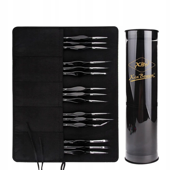 PĘDZLE ARTYSTYCZNE MALARSKIE ZESTAW 15 SZTUK W OZDOBNYM ETUI