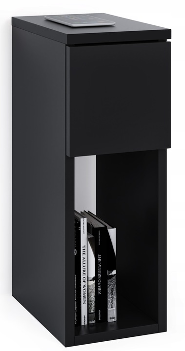 SZAFKA NOCNA CZARNA WĄSKA 20CM Z SZUFLADĄ I PÓŁKĄ LOFT STOLIK NOCNY