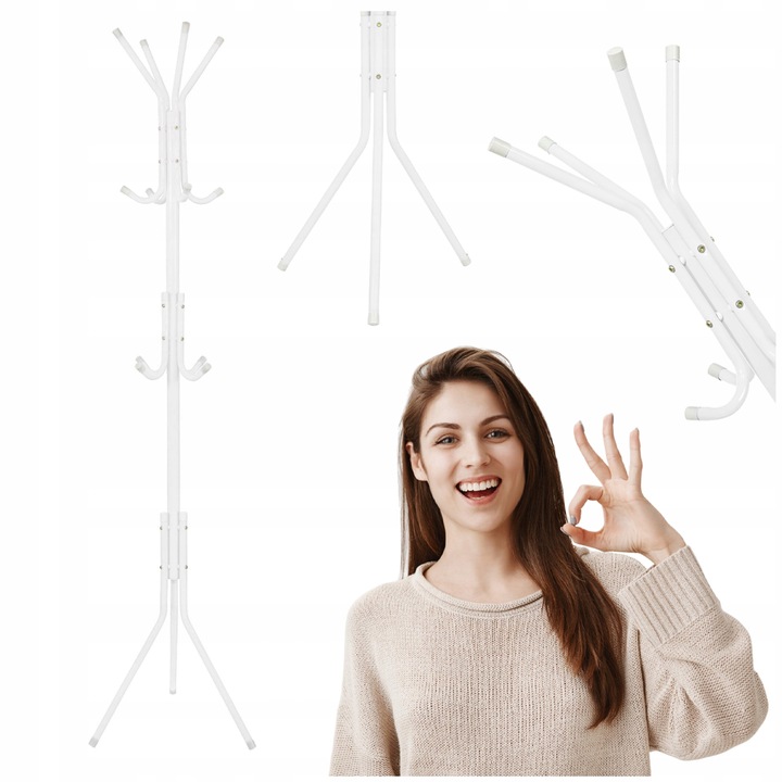 WIESZAK PODŁOGOWY STOJĄCY NA UBRANIA STOJAK METALOWY STABILNY BIALY