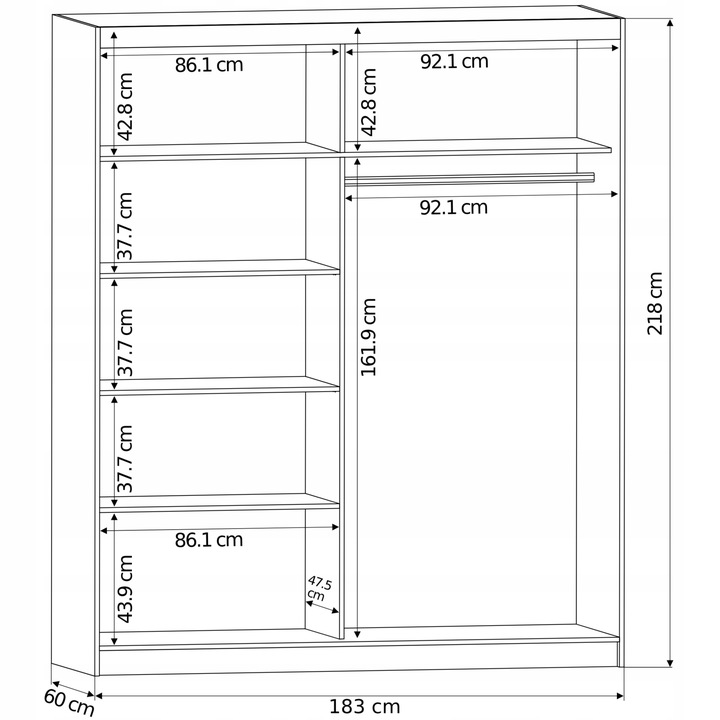 Szafa przesuwna Luna I 183 cm z lustrem