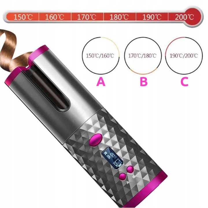 Lokówka automatyczna BEZPRZEWODOWA do włosów loków STYLIZACJI obrotowa LCD