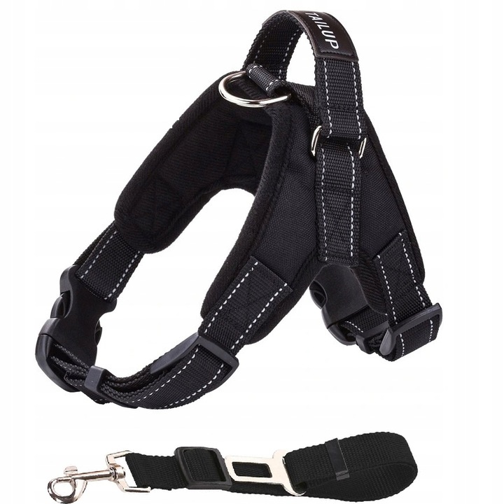 Szelki dla psa + Smycz BEZUCISKOWE czarne rozm XL Labrador Golden Owczarek