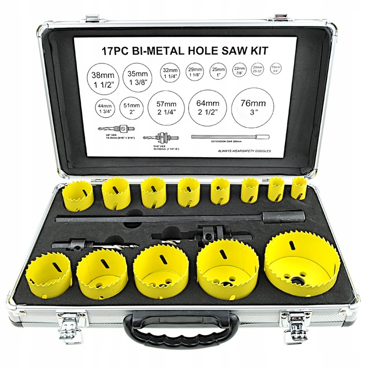 ZESTAW OTWORNIC DO METALU DREWNA BIMETALOWYCH BI-METAL 17 ELEMENTÓW