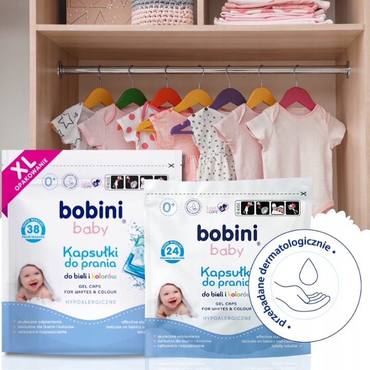 BOBINI Baby Kapsułki do Prania dla Dzieci Hipoalergiczne Białe Kolor 62 szt