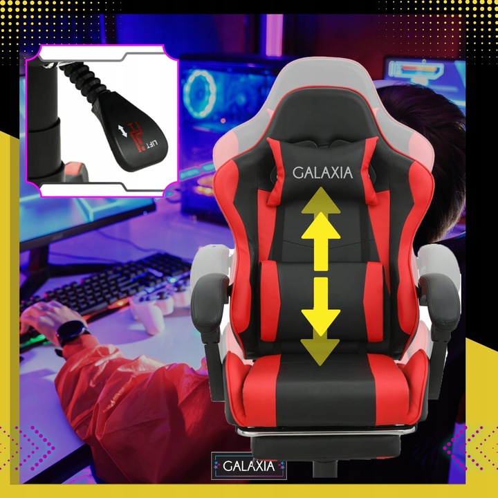 FOTEL GAMINGOWY BIUROWY Obrotowy Z Podnóżkiem Kubełkowy Krzesło Gamingowe