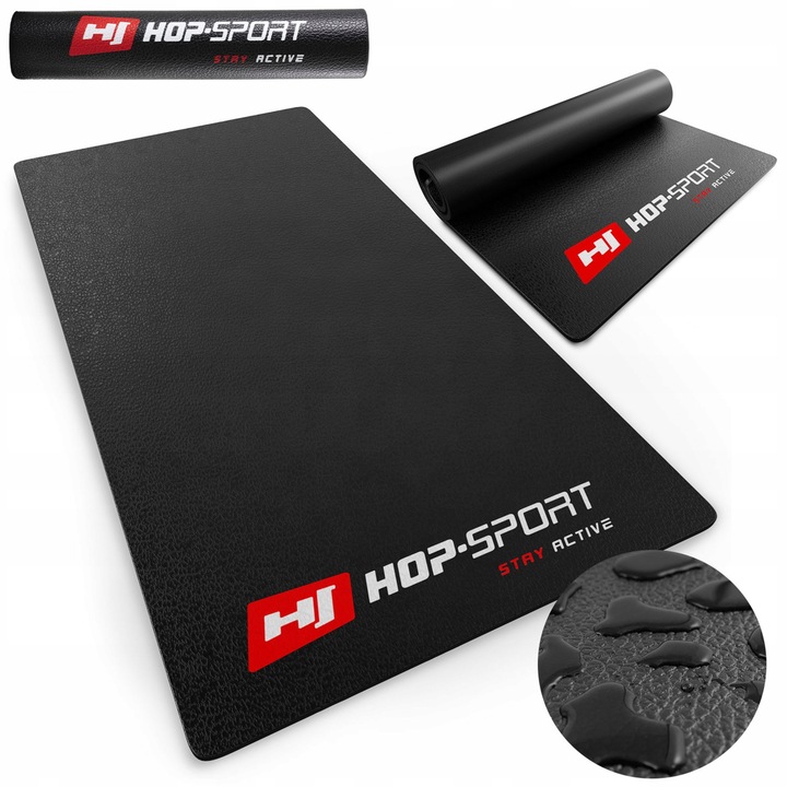 Mata wytrzymała pod sprzęt siłownie Hop-Sport 120 cm x 60 cm czarna PVC
