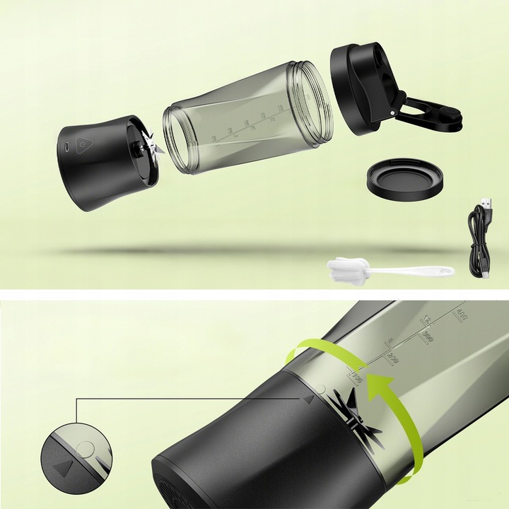 BLENDER KIELICHOWY DO SMOOTHIE KOKTAJLI RĘCZNY Bezprzewodowy USB PRZENOŚNY