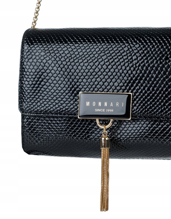 TOREBKA LISTONOSZKA MONNARI WIZYTOWA KOPERTÓWKA Czarna na łańcuszku