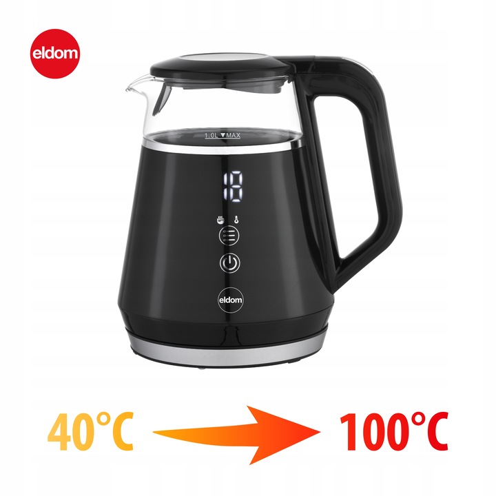 CZAJNIK ELEKTRYCZNY BEZPRZEWODOWY SZKLANY 1L PANEL DOTYKOWY 1100W