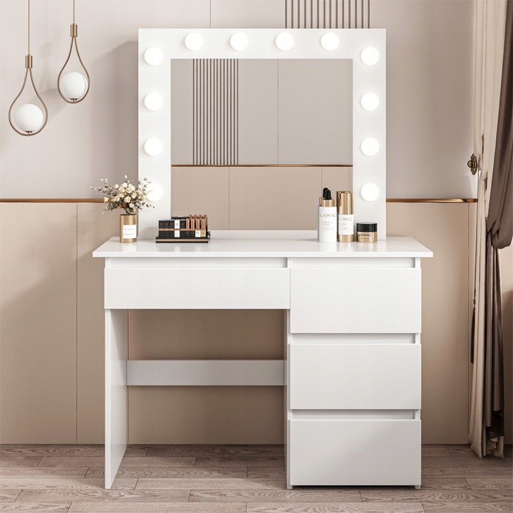 TOALETKA DO MAKIJAŻU WIZAŻU KOSMETYCZNA Z LUSTREM LED NOWOCZESNA LOFT