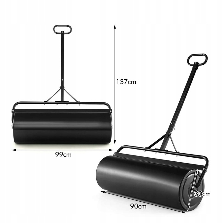 Metalowy walec do trawników z odłączanym uchwytem