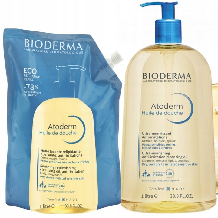 Bioderma Atoderm Huile Olejek Nawilżający Pod Prysznic + Refill Zapas 1L