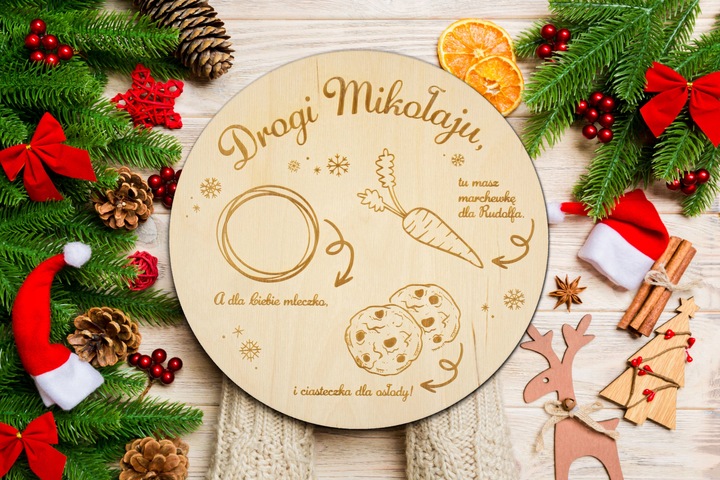 Drewniany Talerzyk TACKA Świętego Mikołaja Rudolfa