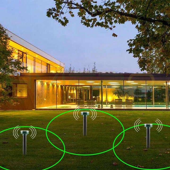 DUŻY Zestaw 4x ODSTRASZACZ na KRETY MYSZY KUNY GRYZONIE SOLARNY ZASIĘG