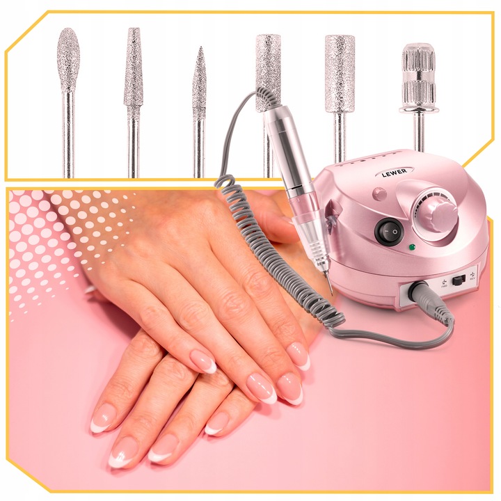 FREZARKA DO PAZNOKCI MANICURE PEDICURE 65W PROFESJONALNA MOCNA zestaw frezy