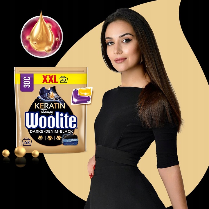 Woolite Kapsułki DoPrania Rzeczy Czarnych Ciemnych Jeans z Keratyną 43szt