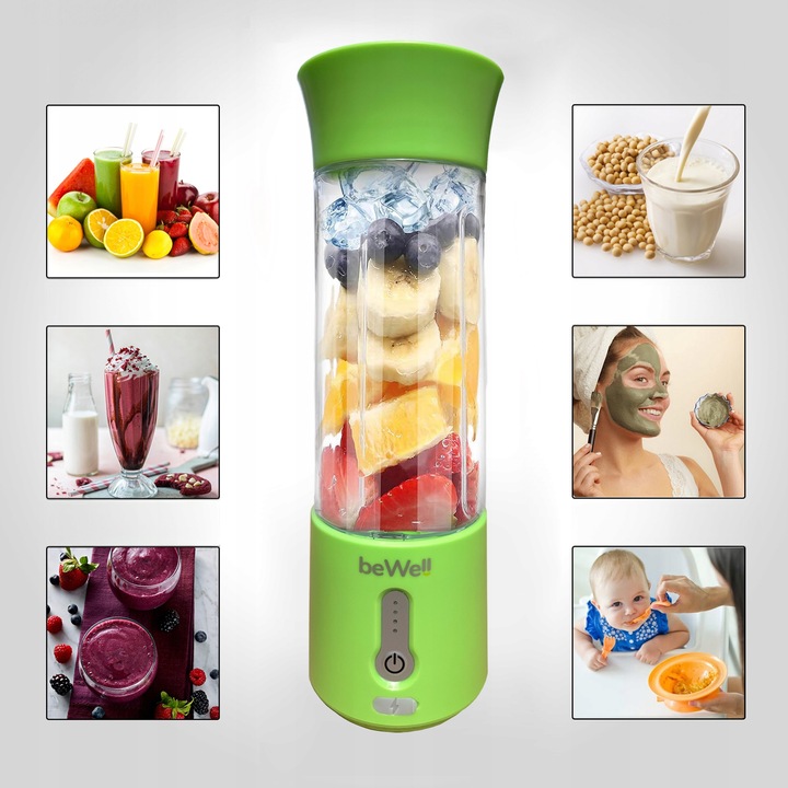 BLENDER KIELICHOWY DO SMOOTHIE I KOKTAJLI RECZNY beWell 500ml BEZPRZEWODOWY